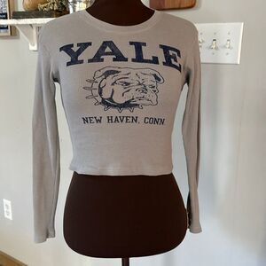 Yale University cropped waffle knit long sleeved t shirt thermal womens size med